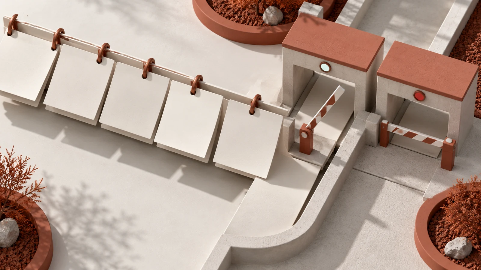 Blank service calendar approaching a delivery gate in a conceptual illustration