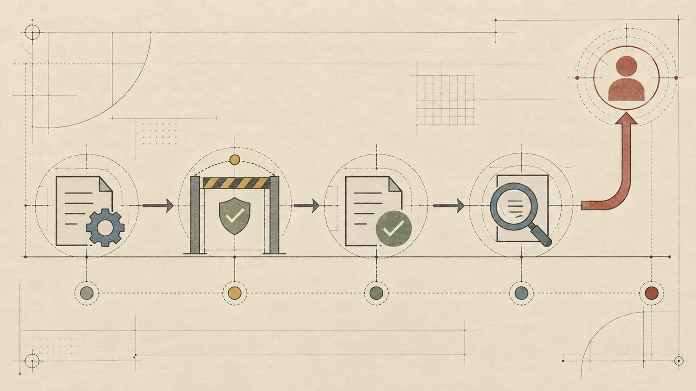 A diagram shows an AI agent action moving through pre-execution review, execution, post-execution review, and human escalation.
