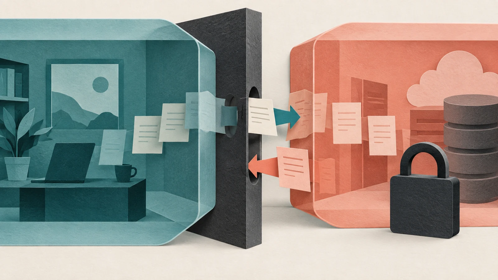 Conceptual illustration of a user reviewing separate Gemini and third-party service privacy policies before connecting an app.